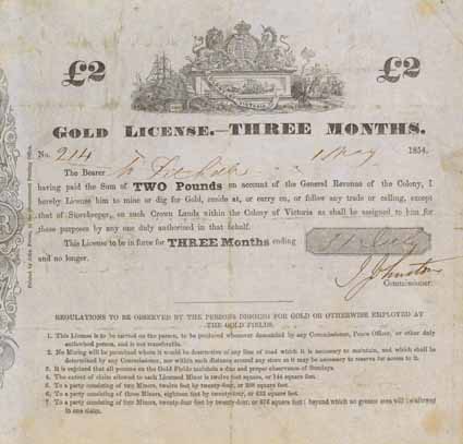 gold license 1854 ballarat federation historical university collection heritage